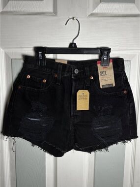 Levi's Black Distressed 501 High-Rise Jean Shorts